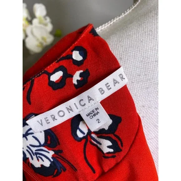 Veronica Beard Joia Red Multi Floral Print V-Neck Midi Dress Women's Size 2 - Picture 10 of 12